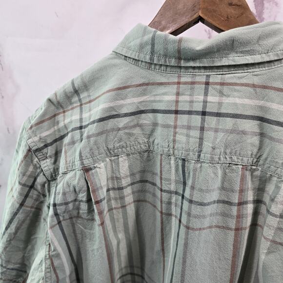 Carhartt Shirt Mens Large Green Short Sleeve Button Up Plaid Collared Loose Fit - Picture 6 of 11